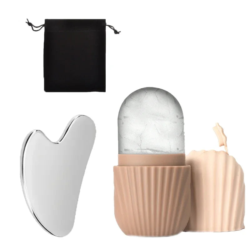 1/3PCS Ice Face Roller Stainless Steel Gua Sha Board Set Facial Massager Face Massage Roller Face Lifting Beauty Skin Care Tools